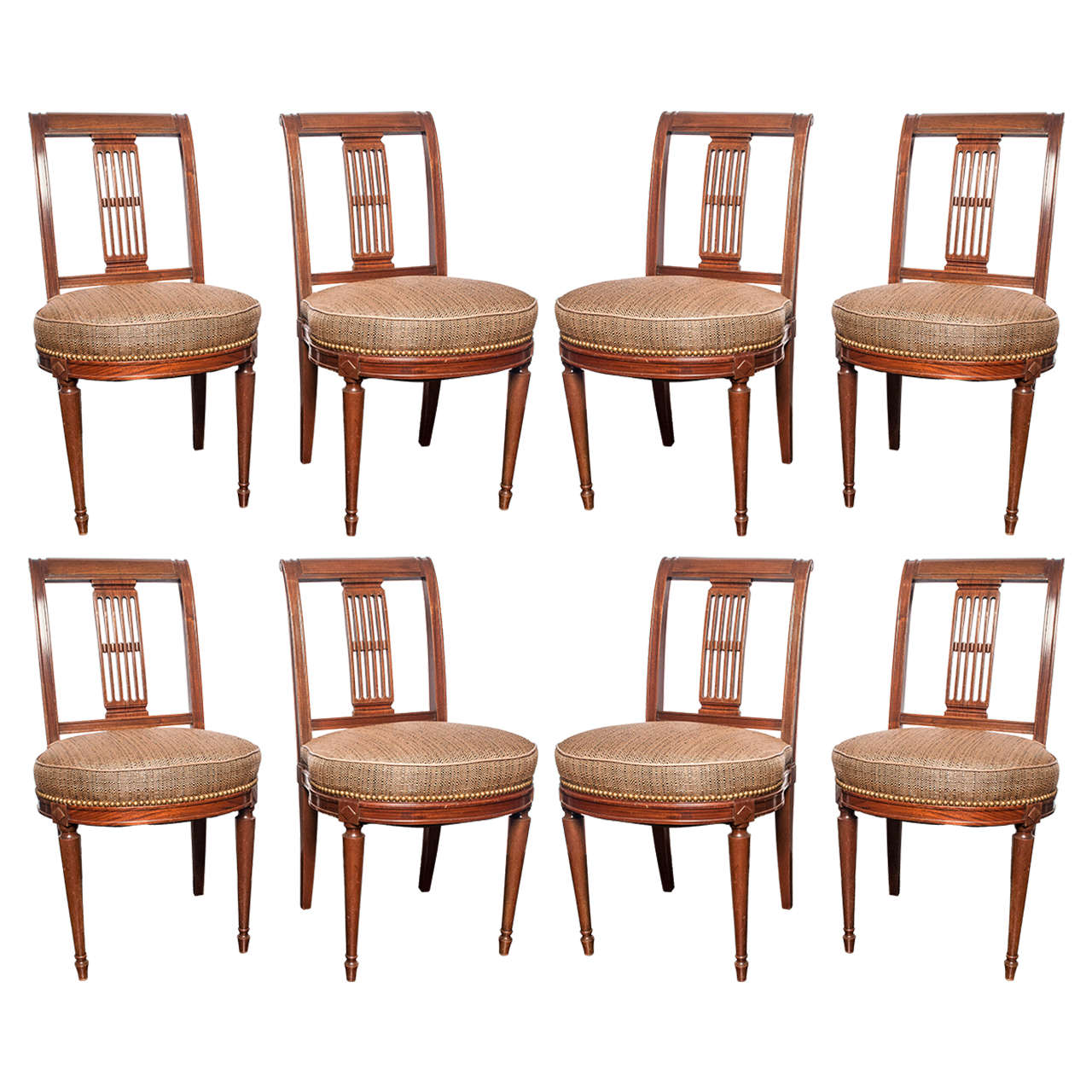 Set of Eight Mid-Century French Mahogany Dining Chairs