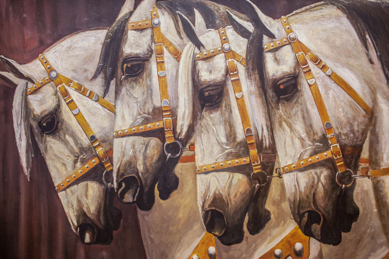 Painting of Four Bridled Horses In Good Condition In Nashville, TN