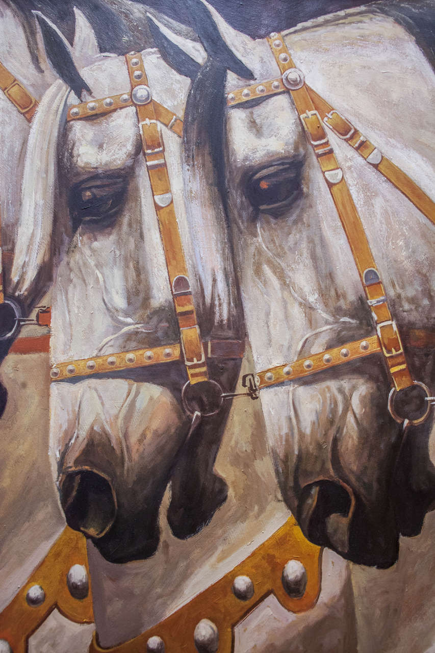 Contemporary Painting of Four Bridled Horses