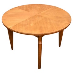 Round Mid-Century French Oak Dining Table with Tapered Legs