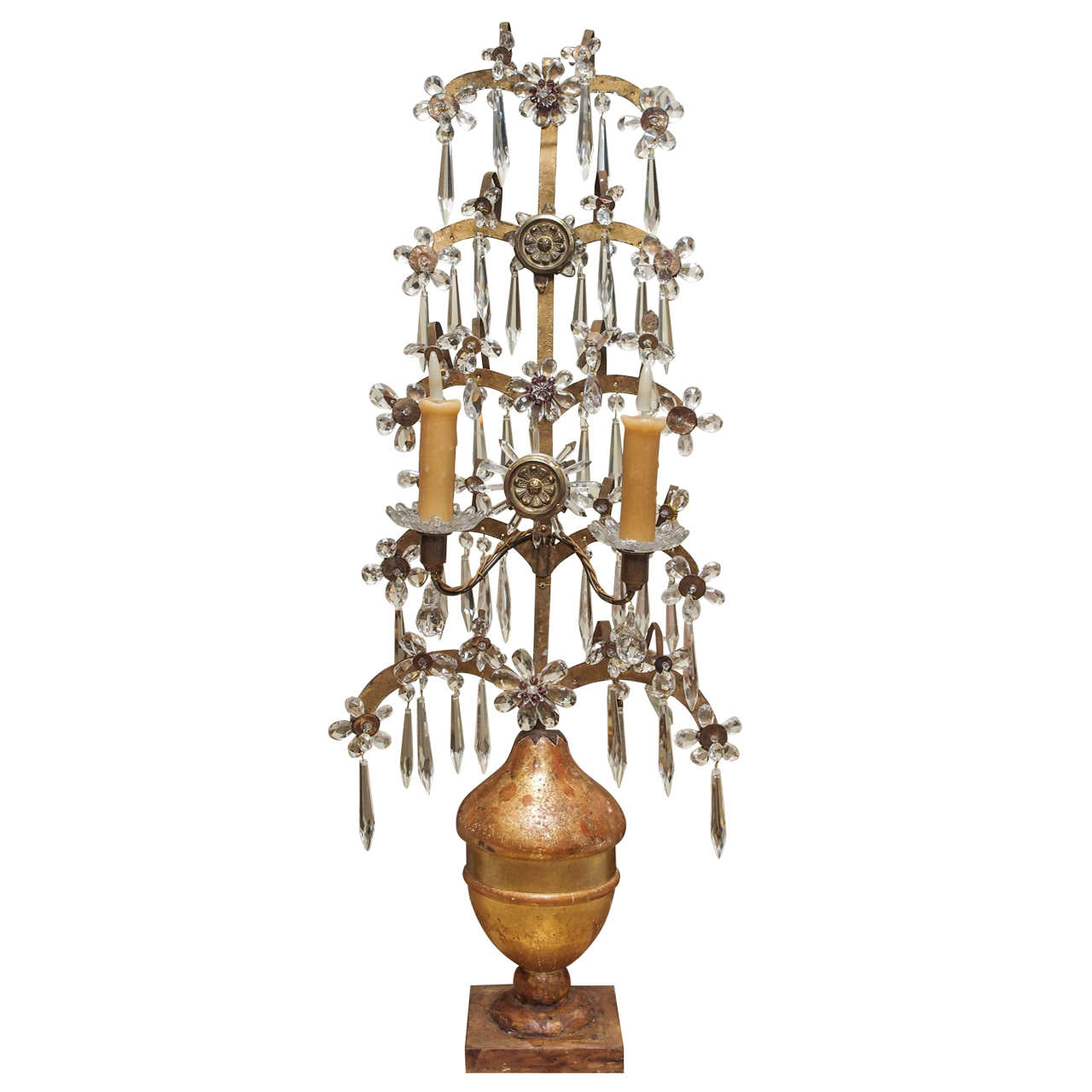 Giltwood and Crystal Two-Light Girandole