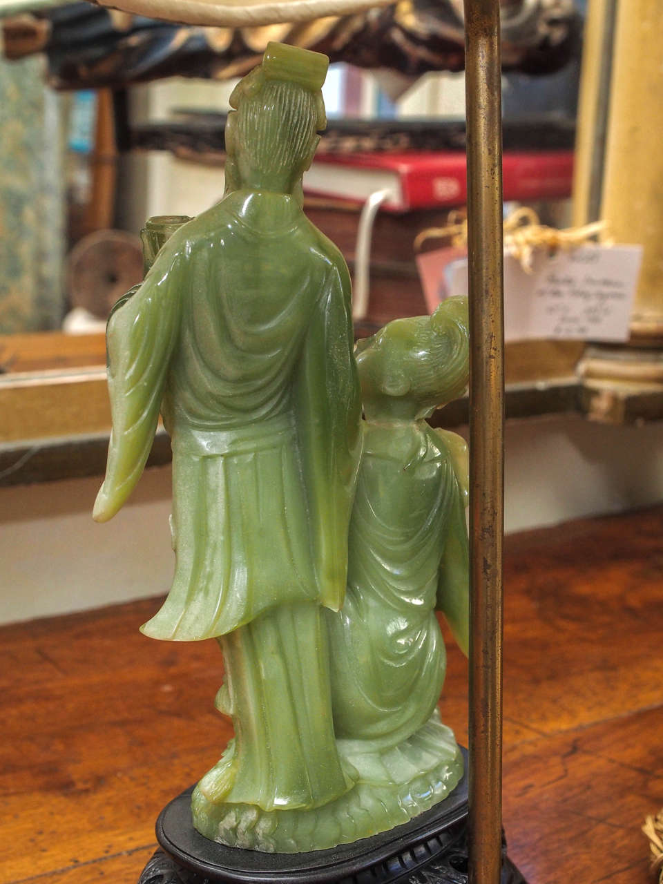 Chinese Carved Jade Figure Mounted on Carved Rosewood Base, now lamp 1
