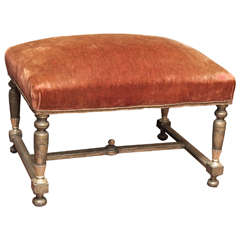 Early 20th Century Giltwood Ottoman Upholstered in Original Alpaca Fabric