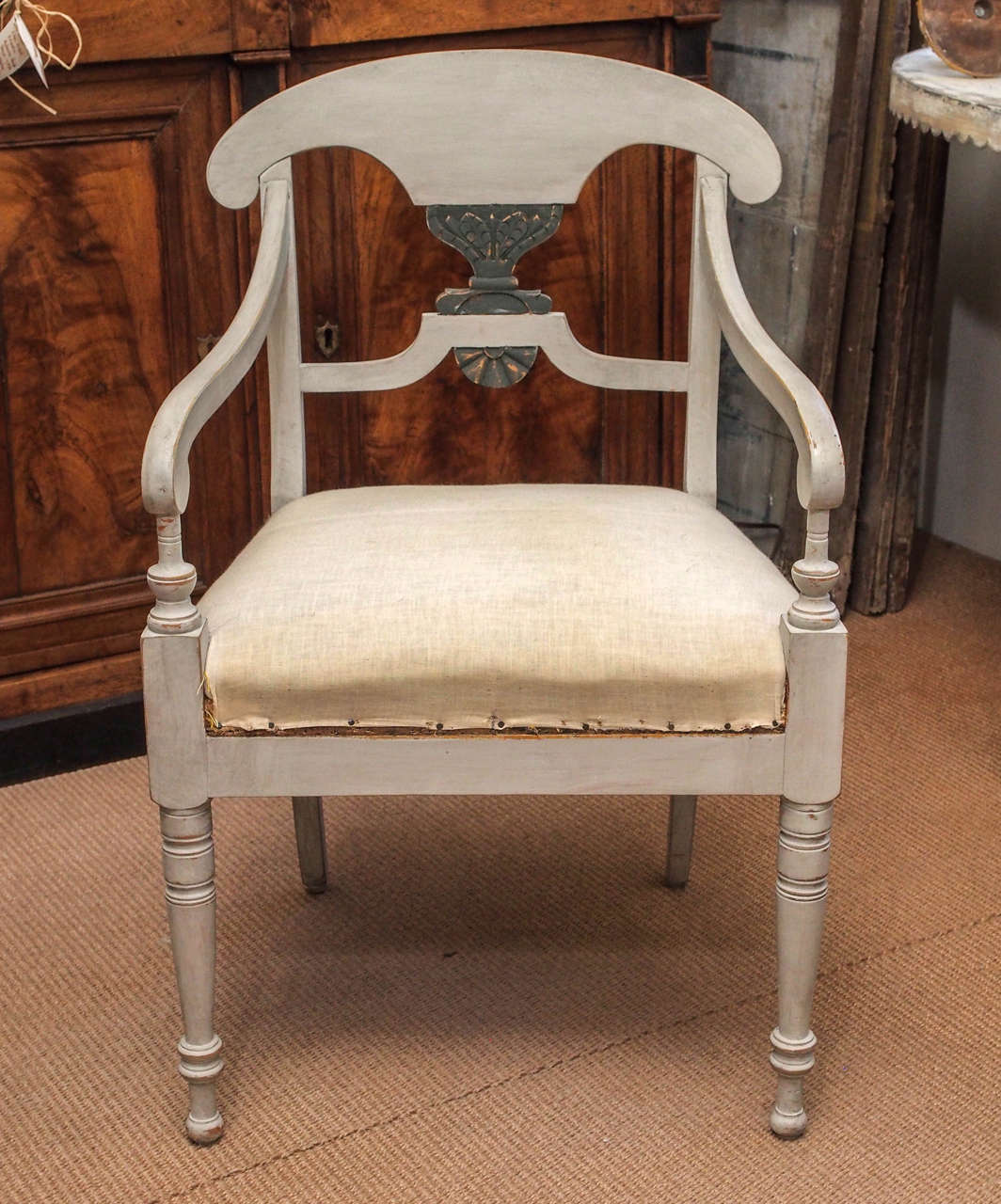 Painted armchairs, beautiful patina, great scale and most comfortable.