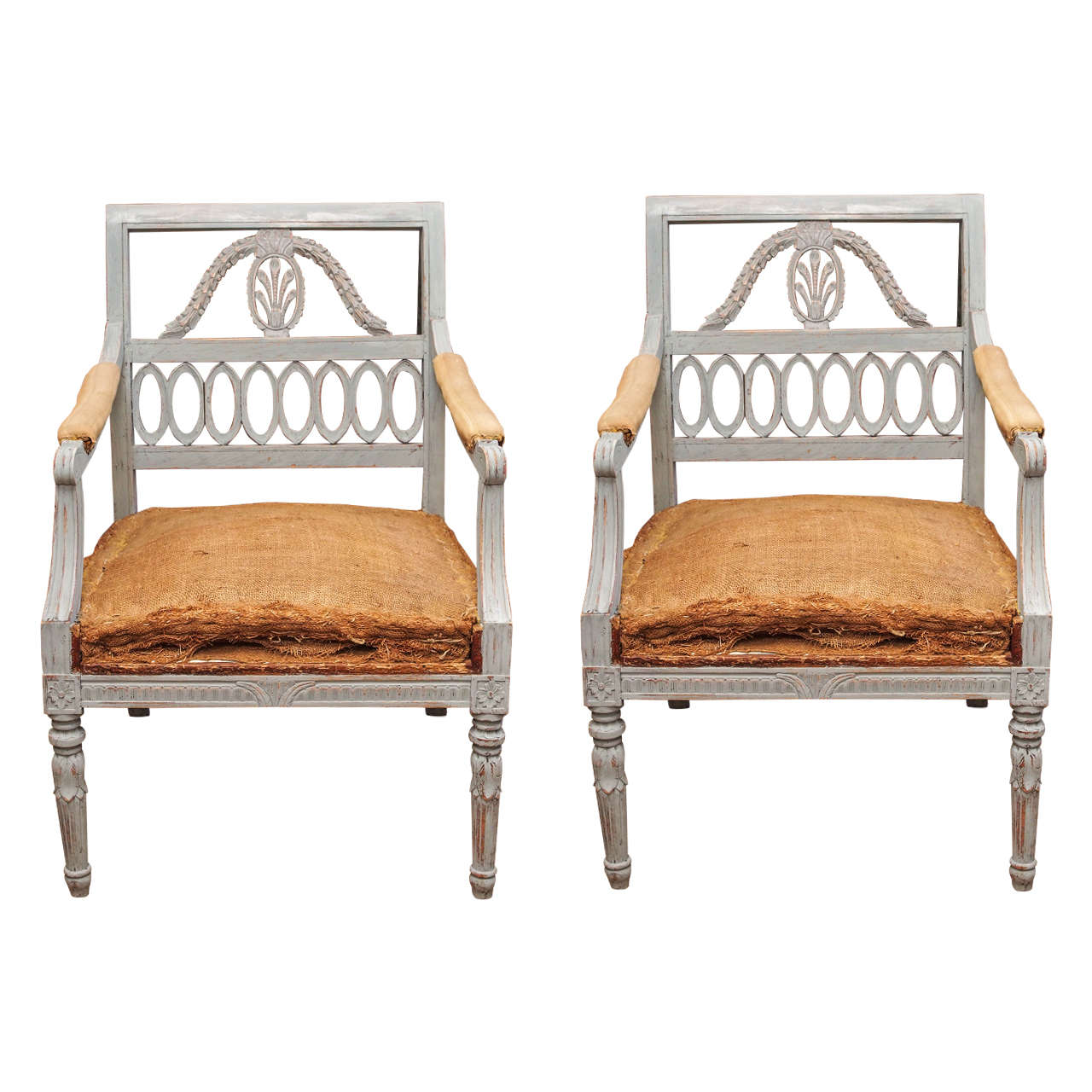 Pair of 18th Century Style Painted Gustavian Armchairs, Sweden