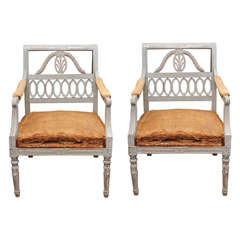 Pair of 18th Century Style Painted Gustavian Armchairs, Sweden