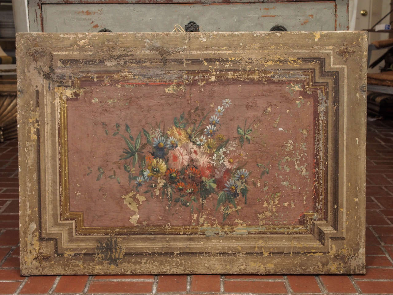 This lovely piece was originally placed over the door with other like pieces hung on the walls for decoration.  .