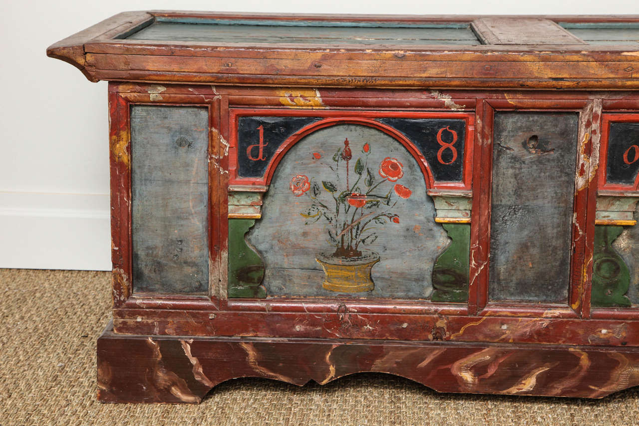 Painted Norwegian Folk Art Marriage Coffer
