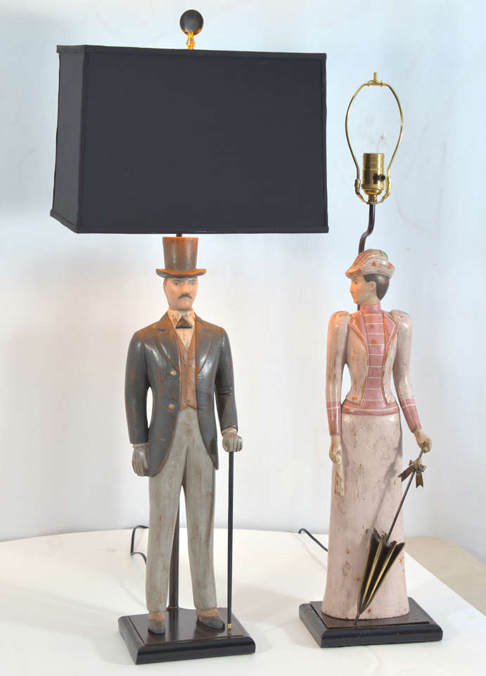 Italian Hand-Carved Figures as Lamps