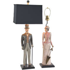 Vintage Italian Hand-Carved Figures as Lamps