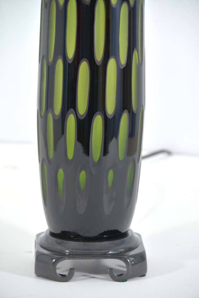 Mid-20th Century Mid Century Modern Cased Glass, Black Cut Thru To Green Table Lamp