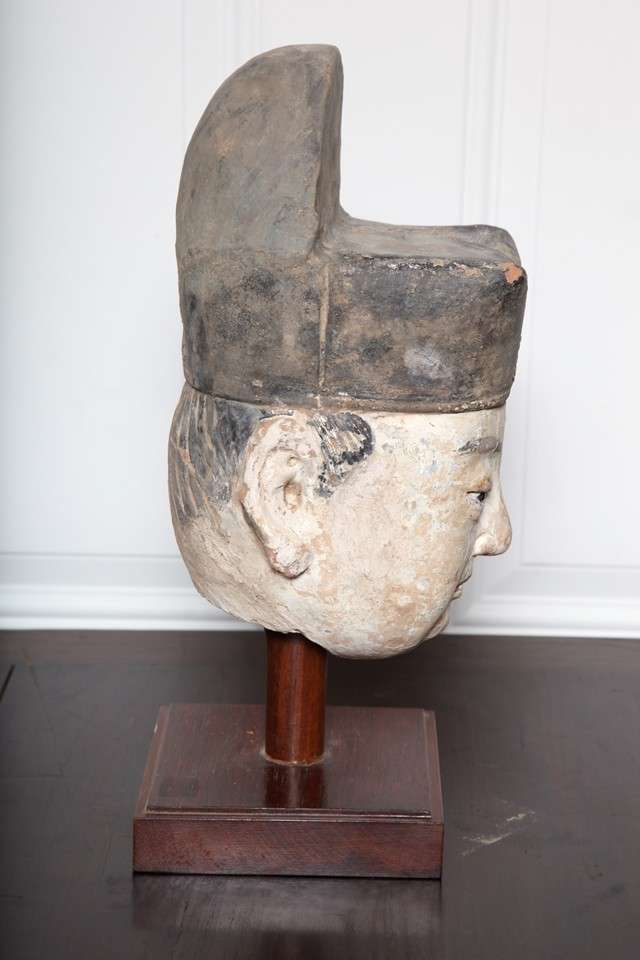 18th Century and Earlier 16th Century Ming Dynasty Stucco Head of an Official with Original Paint