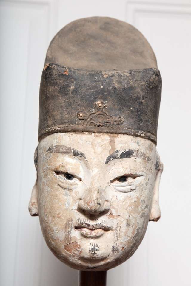 16th Century Ming Dynasty Stucco Head of an Official with Original Paint 3