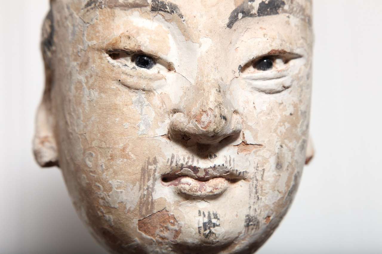 16th Century Ming Dynasty Stucco Head of an Official with Original Paint 5