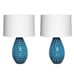 Pair of Turquoise Murano Glass Table Lamps