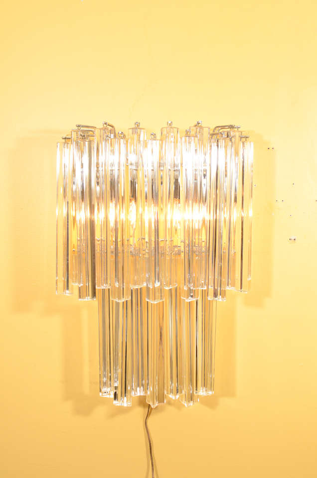 Pair of Murano Crystal Wall Sconces In Good Condition For Sale In New York, NY