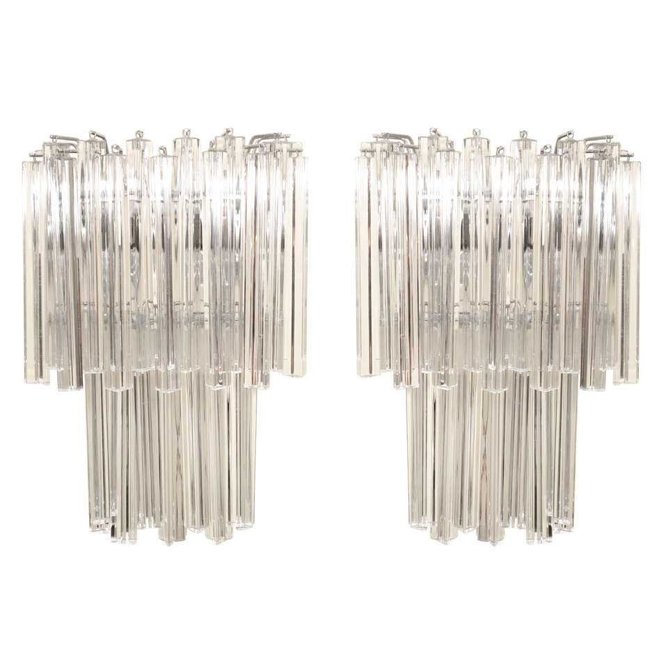 Pair of Murano Crystal Wall Sconces For Sale