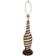 Striped Mid Century Pottery Lamp