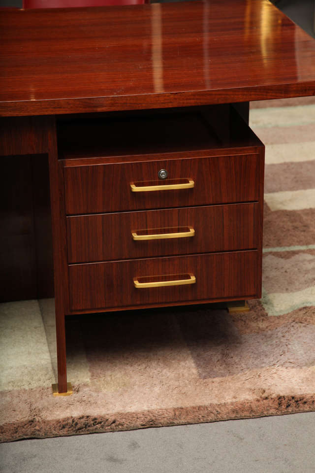 20th Century Maison Leleu, Mahogany Conference Desk with Extension, France, 1966