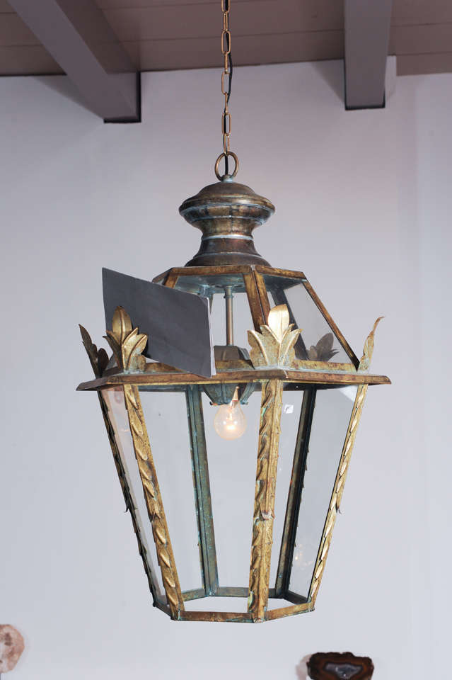 French A pair of 20th century copper, hexagonal lanterns