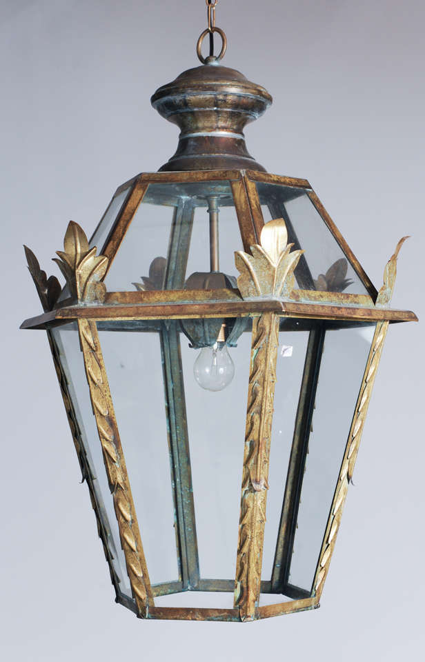 Copper A pair of 20th century copper, hexagonal lanterns