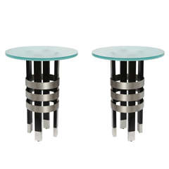 Pair of 1970s Architectural Side Tables with Glass Tops 1