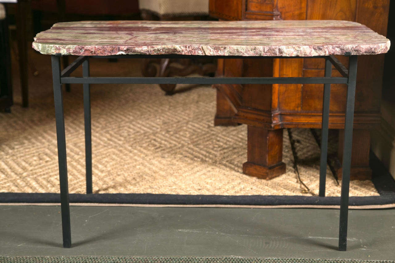 Grained Stone Coffee Table on Cast Iron Stand