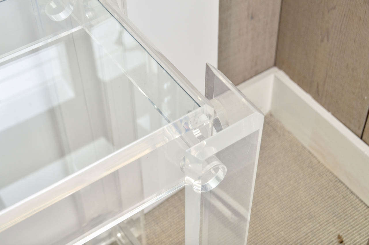 Vintage Clear Lucite Console with Glass Shelves 5