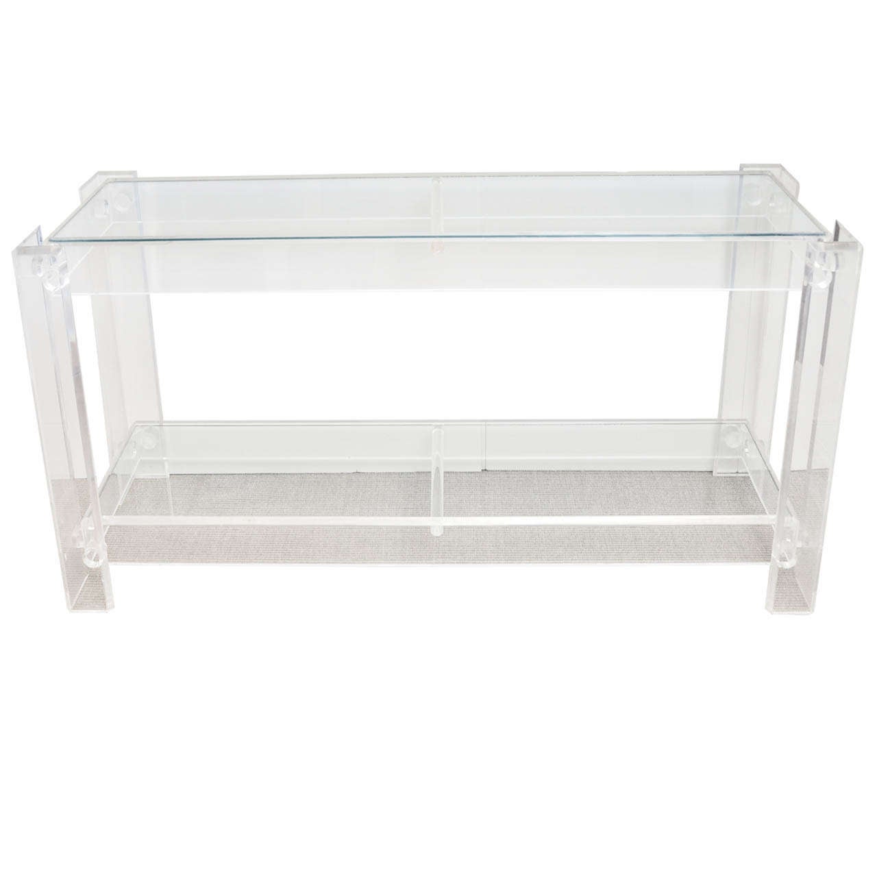 Vintage Clear Lucite Console with Glass Shelves