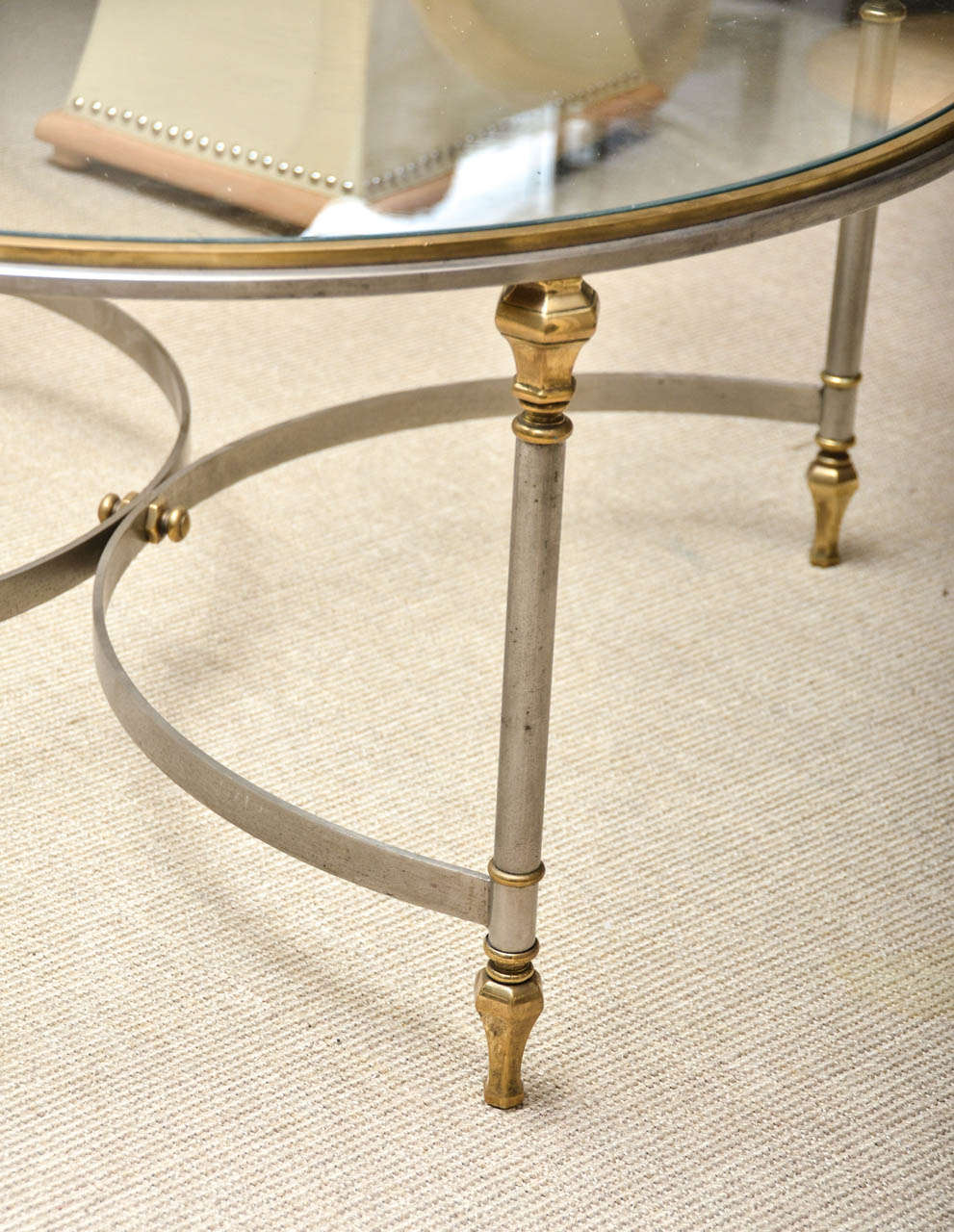 Round Steel, Brass and Glass Cocktail Table In Excellent Condition In Water Mill, NY