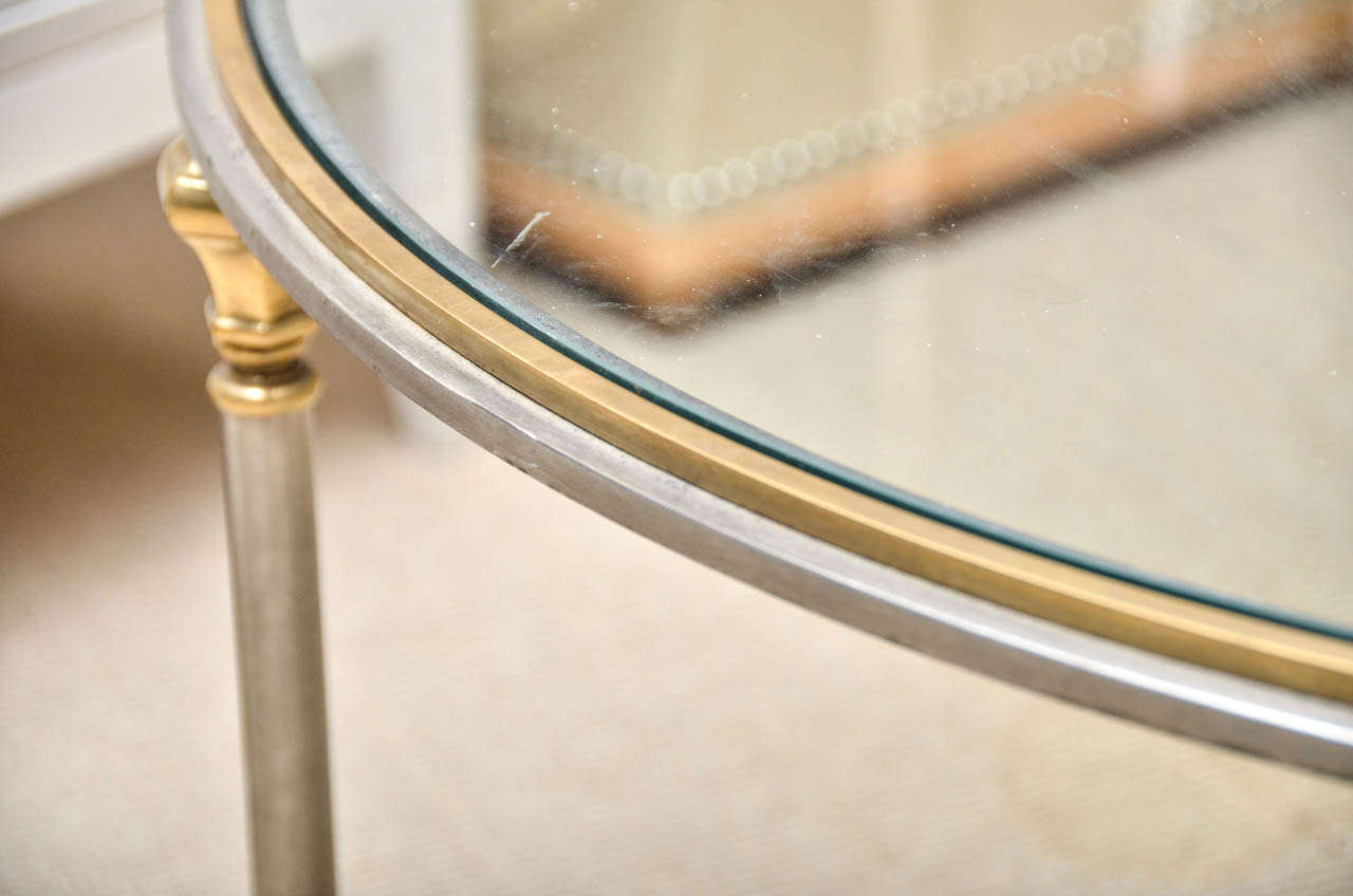 Late 20th Century Round Steel, Brass and Glass Cocktail Table