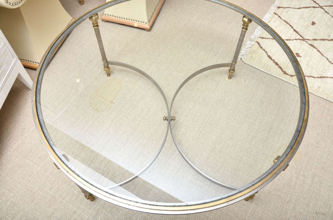 Round Steel, Brass and Glass Cocktail Table 1