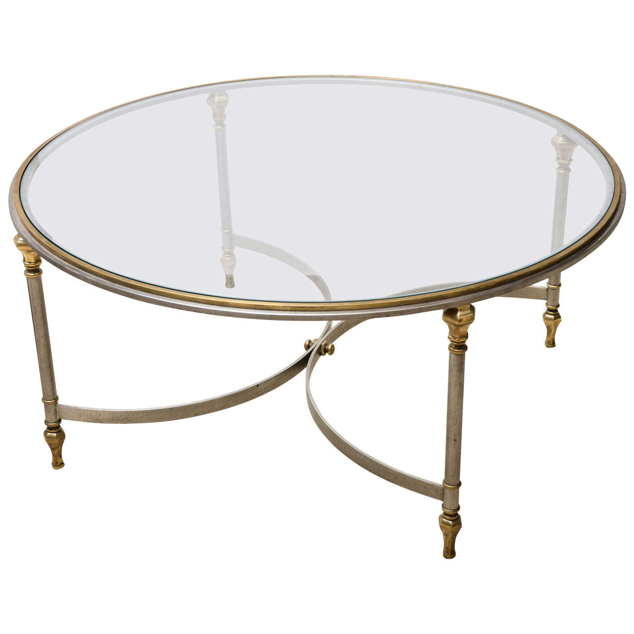 Round Steel, Brass and Glass Cocktail Table