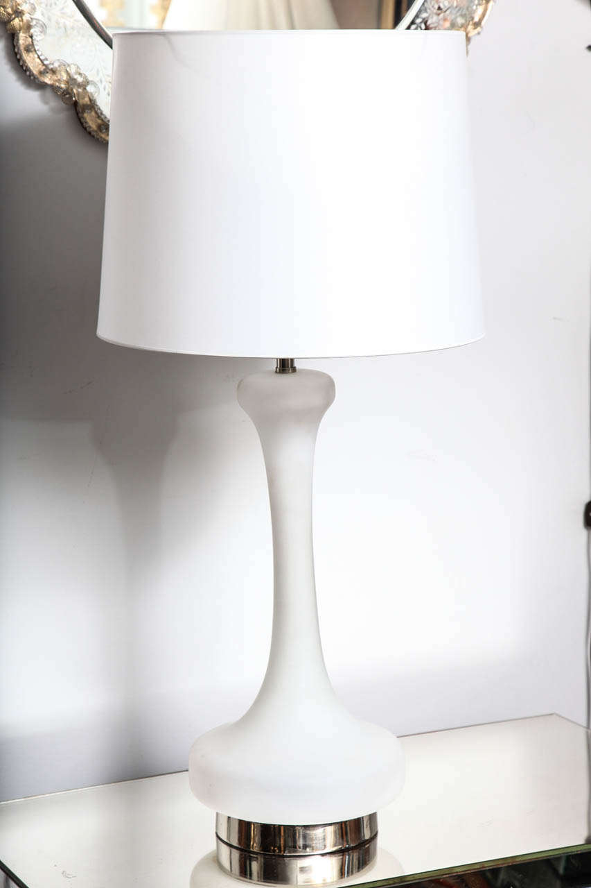 Mid-Century Modern Laurel Frosted Glass Lamps with Lighted Bases