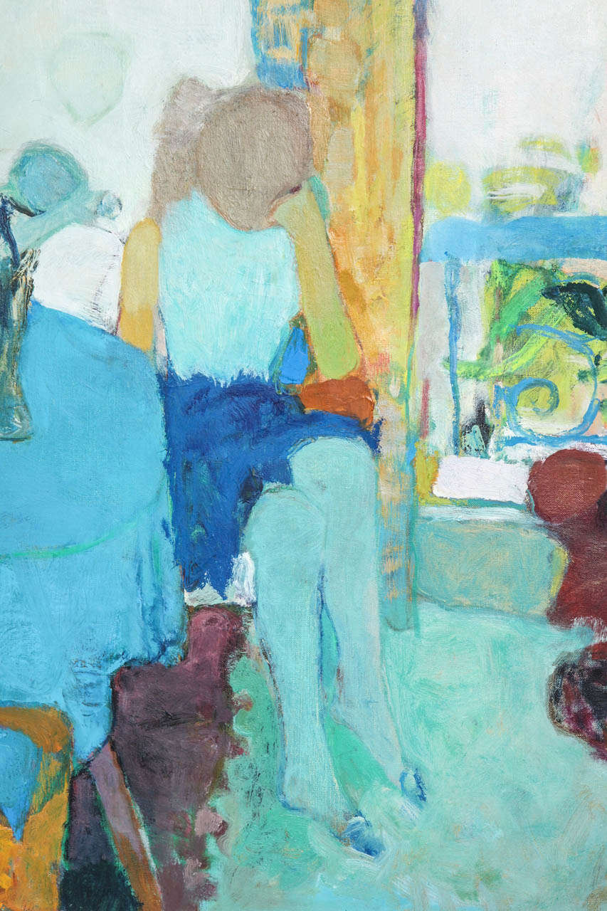 Woman at Blue Table Oil on Canvas by Koüge 1