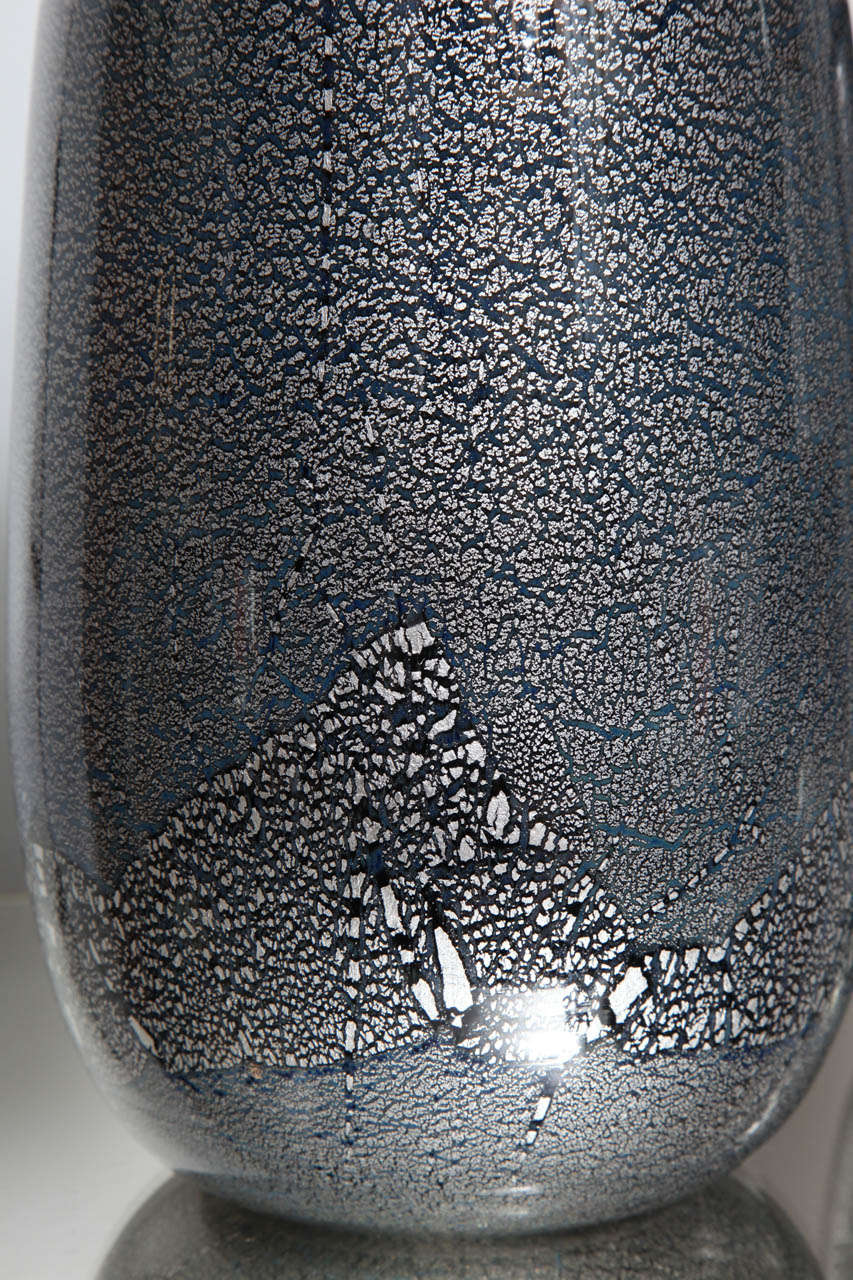 Seguso Vetri D'Arte Siver Leaf Black Glass Vases 4