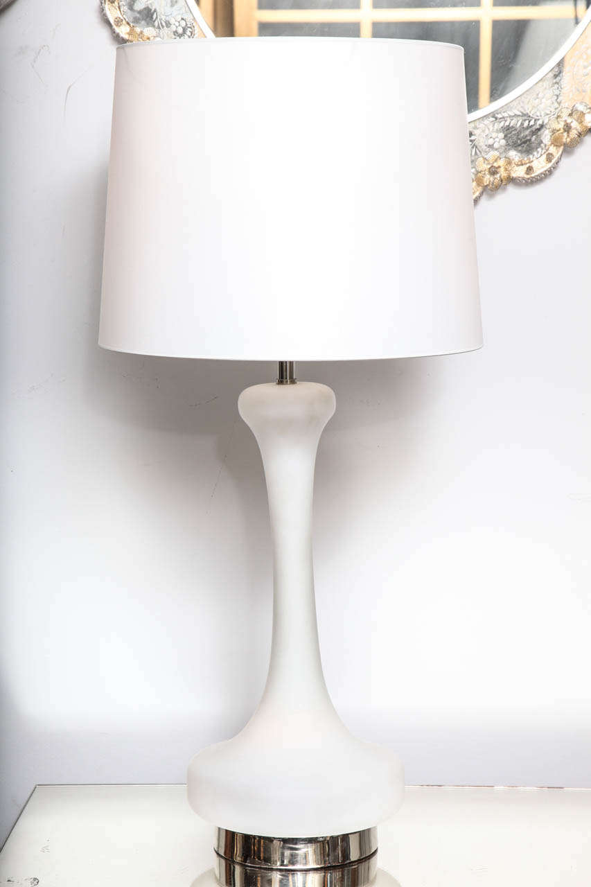 Laurel Frosted Glass Lamps with Lighted Bases at 1stDibs