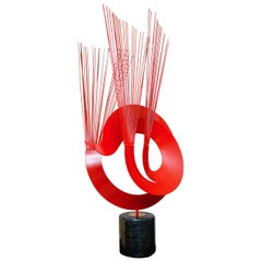 Curtis Jere Red Metal Sculpture on Marble Base