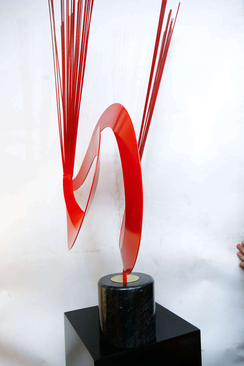 Curtis Jere Red Metal Sculpture on Marble Base For Sale 1