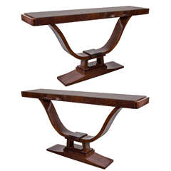 Pair of French Art Deco “U” shaped palisander consoles @1930