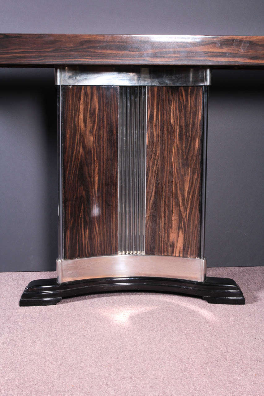 20th Century French Art Deco exotic macassar ebony, glass and nickeled bronze console- Dominique