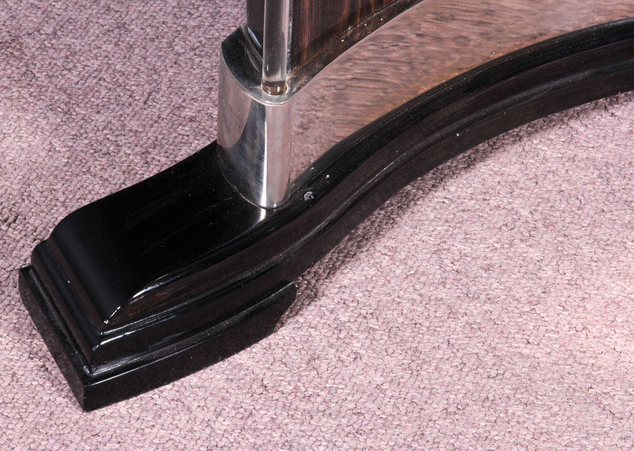 French Art Deco exotic macassar ebony, glass and nickeled bronze console- Dominique 4