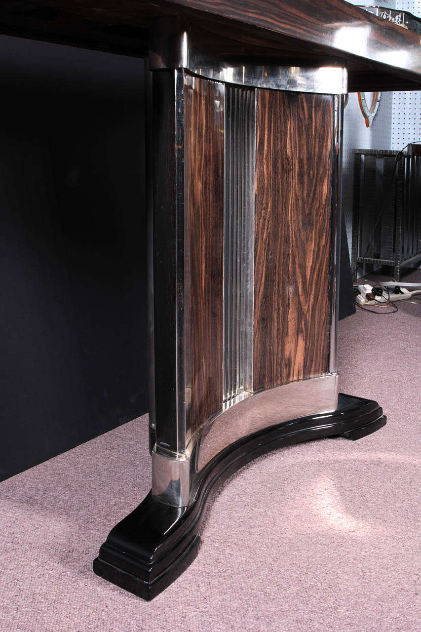 French Art Deco exotic macassar ebony, glass and nickeled bronze console- Dominique 3