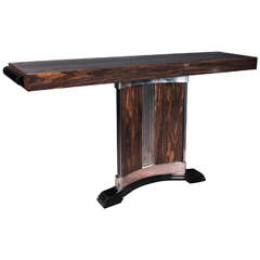 French Art Deco exotic macassar ebony, glass and nickeled bronze console- Dominique