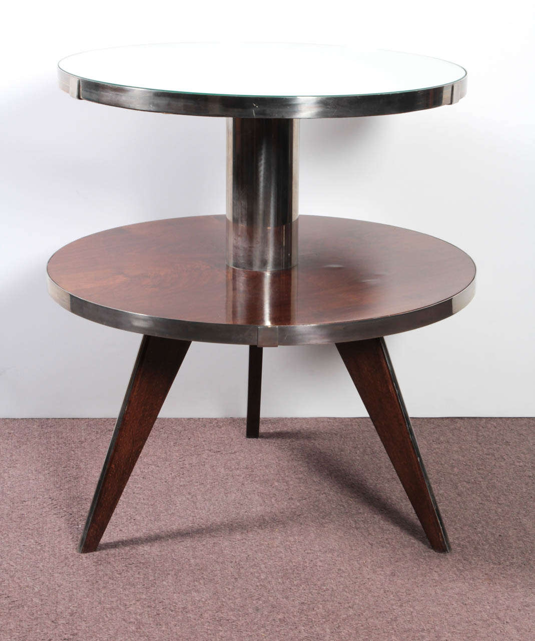 French Art Deco Occasional Table in Wood, Mirror, Nickel -Maurice Triboy In Good Condition For Sale In New York City, NY