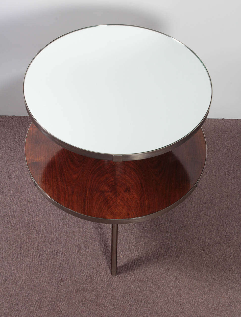 French Art Deco Occasional Table in Wood, Mirror, Nickel -Maurice Triboy For Sale 3