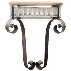 French Art Deco Hammered Iron and Glass Tulip Console, Nickel-Plated, 1930