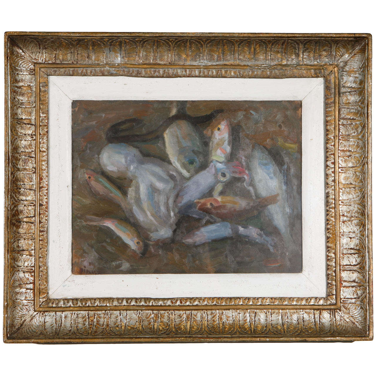 "Still Life of Sea Creatures", Turn of 20th Century, Signed Italian Oil Painting