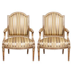 19th Century French Louis XVI Gilt Open Arm Chairs