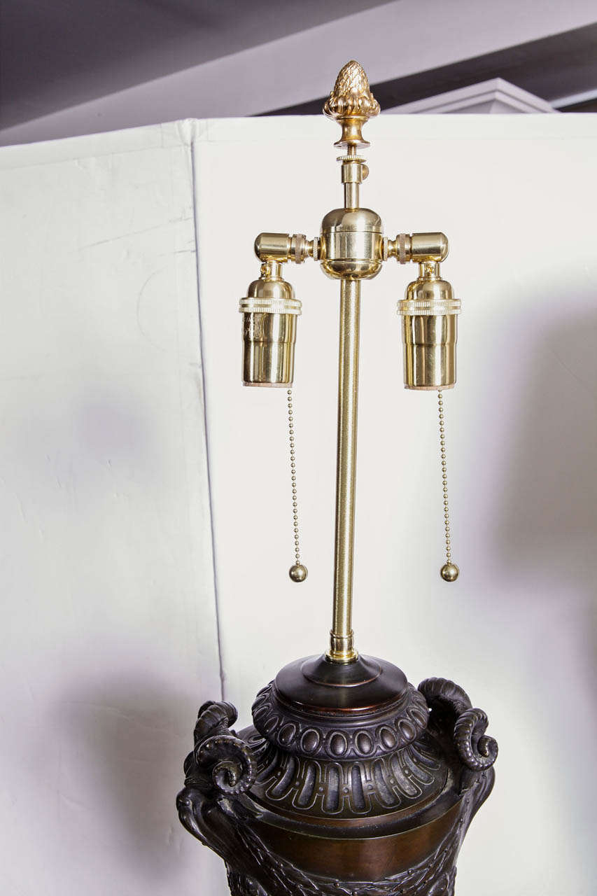 19th Century 19th C Clodion Bronze And Marble Urn Lamps